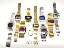 10 vintage led/lcd quartz watches as is for parts or repair gubelin timex & more