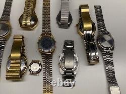 10 vintage led/lcd quartz watches as is for parts or repair gubelin timex & more