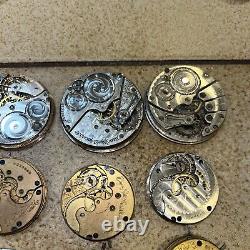 12-Qty Pocket Watch Movements 0s-18s for Elgin Hiegrade For Parts and Repair