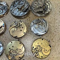 12-Qty Pocket Watch Movements 0s-18s for Elgin Hiegrade For Parts and Repair