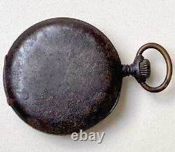 1920's OMEGA GUN METAL POCKET WATCH FOR PARTS OR REPAIR runs & stop