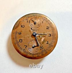 1940's Valjoux 77 Chronograph Watch Movement Fijo Dial Runs & Stops For Parts