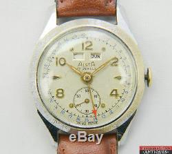 1940s-50s Alsta Triple Date Swiss Venus 204 Wrist Watch Runs for Repair 14897