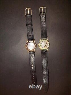 2 Vtg Waltham Wind Up Wrist Watches For Parts 1 Is Working Genuine Leather Strap