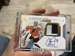 2018-19 SP Authentic Future Watch Auto Patch Rookie RC Carter Hart /100 damaged