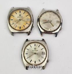 3 Vintage Mens Bulova Accutron 218 Stainless Watches For Repair 218D, 2181,2192