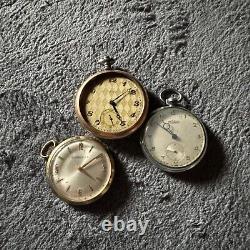 3 Vintage Pocket Watch Lot-for Parts/repair-Caravelle-Medana-Invar-10sz-12sz-16s