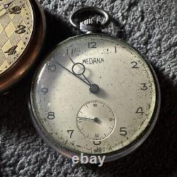 3 Vintage Pocket Watch Lot-for Parts/repair-Caravelle-Medana-Invar-10sz-12sz-16s