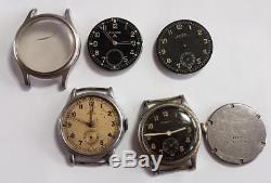 4 MILITARY WATCH LOT WRIST WATCHES BOUGHT FOR PARTS PART AS IS CIRCA 1940s or 50