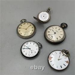 5 Antique Pocket Watches for Parts or Repair Including Diana. 800 Silver Watch