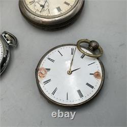 5 Antique Pocket Watches for Parts or Repair Including Diana. 800 Silver Watch