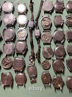 50+pcs WATCHES And Movements for PARTS or REPAIR Vintage Soviet USSR Mechanical
