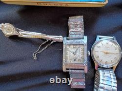 7 Vintage Watches Including Bulova With Cases Not Working Base Metal