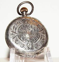 ANTIQUE VICTORIAN FRENCH SILVER LADY'S POCKET WATCH & FRENCH GLASS CASE damaged