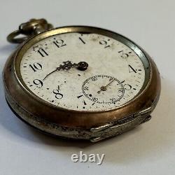 Antique BULLA 800 Silver Pocket Watch Cuivre Depose Brevet Parts / Broken