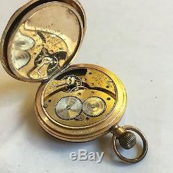 Antique Gold Plated Full Hunter American Waltham Ensign Pocket Watch Not Working