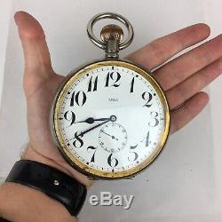 Antique Jumbo Goliath Pocket Watch 8 Day 10cm Diameter Not Working