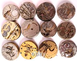 Antique Lot 12 Elgin Pocket Watch 10 12 16 & 18 Movement Parts
