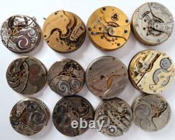 Antique Lot 12 Elgin Pocket Watch 10 12 16 & 18 Movement Parts