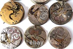 Antique Lot 12 Elgin Pocket Watch 10 12 16 & 18 Movement Parts