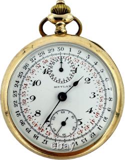 Antique Meylan Mechanical Chronograph Pocket Watch Gold Plated Swiss for Parts