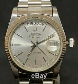BULOVA SUPER SEVILLE AUTOMATIC DAY&DATE SILVER DIAL MEN'S WATCH For Parts