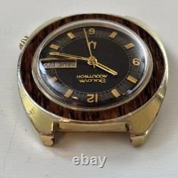 Broken Vintage Bulova Accutron'Woody' 1975 10K RGP Watch Wood Grain For Parts