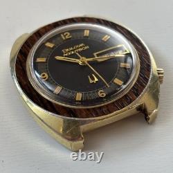Broken Vintage Bulova Accutron'Woody' 1975 10K RGP Watch Wood Grain For Parts
