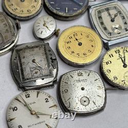 Broken Vintage Watch Movements Parts Lot Bulova Automatic Waltham Gruen Elgin