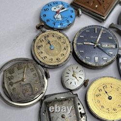 Broken Vintage Watch Movements Parts Lot Bulova Automatic Waltham Gruen Elgin