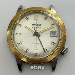 Broken Vintage Wyler Incaflex Tri Sport Two Tone Date Stainless Steel 35mm