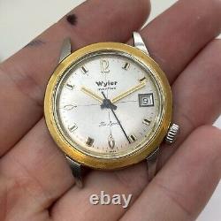 Broken Vintage Wyler Incaflex Tri Sport Two Tone Date Stainless Steel 35mm