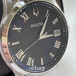 Bulova Wilton Men's Quartz Silver-Tone Blue Dial Watch 41MM 96B386 NOT WORKING