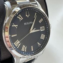 Bulova Wilton Men's Quartz Silver-Tone Blue Dial Watch 41MM 96B386 NOT WORKING