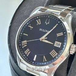 Bulova Wilton Men's Quartz Silver-Tone Blue Dial Watch 41MM 96B386 NOT WORKING