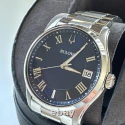 Bulova Wilton Men's Quartz Silver-Tone Blue Dial Watch 41MM 96B386 NOT WORKING