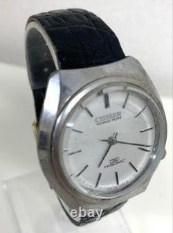 CITIZEN Hisonic Tuning Fork Watch 3720-375014-Y Silver Dial Black Not Working