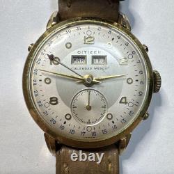 Citizen Vintage Watch 1950s Hand Wind Date Silver Dial Not Working Japan Rare