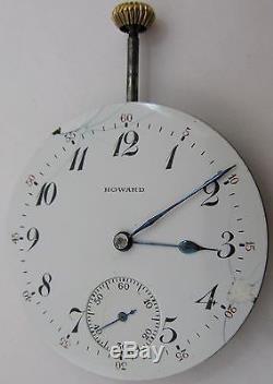 E. Howard 12s Pocket Watch Movement & Dial 17 jewels adjusted for parts. OF