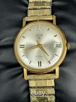 ELGIN 17 Jewel Date Watch Germany UNTESTED SOLD AS IS FOR PARTS OR REPAIR