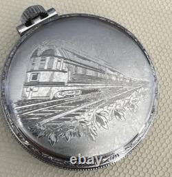 Elgin 16s, Model 3, 11 Jewels Pocket Watch Train Engraved Case NOT WORKING