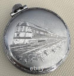 Elgin 16s, Model 3, 11 Jewels Pocket Watch Train Engraved Case NOT WORKING