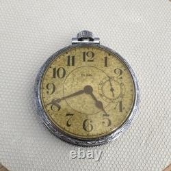 Elgin 16s, Model 3, 11 Jewels Pocket Watch Train Engraved Case NOT WORKING