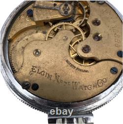 Elgin 16s, Model 3, 11 Jewels Pocket Watch Train Engraved Case NOT WORKING