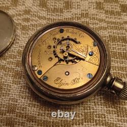 Elgin Nat'l Watch Co Pocket Watch Coin Silver Railroad Heavy NOT WORKING