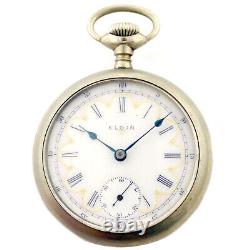 Elgin White Dial Sterling Silver Pocket Watch For Parts Or Repairs