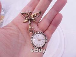 Fine Victorian Art Nouveau natural seed Pearl pocket watch brooch, boxed, 925
