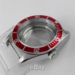 Fit ETA 2824 2836 movement 41mm red bezel sapphire glass 316L watch case +dial