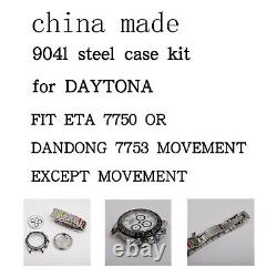 Fit eta 7750/ china dandong 7753 movement watch case parts for daytona 904l