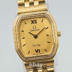 For Parts 10K Vintage OMEGA De Ville Cal. 1375 Quartz Gold Roman Dial Women's